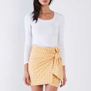 😍 Yellow Checkered Mock Wrap Vintage Mini Skirt🥰